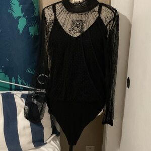 SHEIN Black Sheer Lace Bodysuit